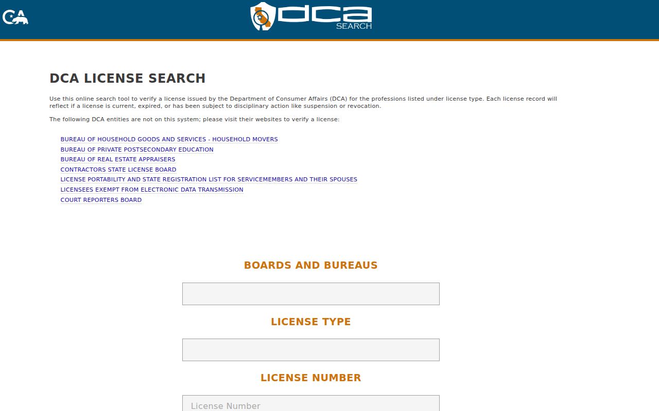 Alhambra people directories California DCA license search