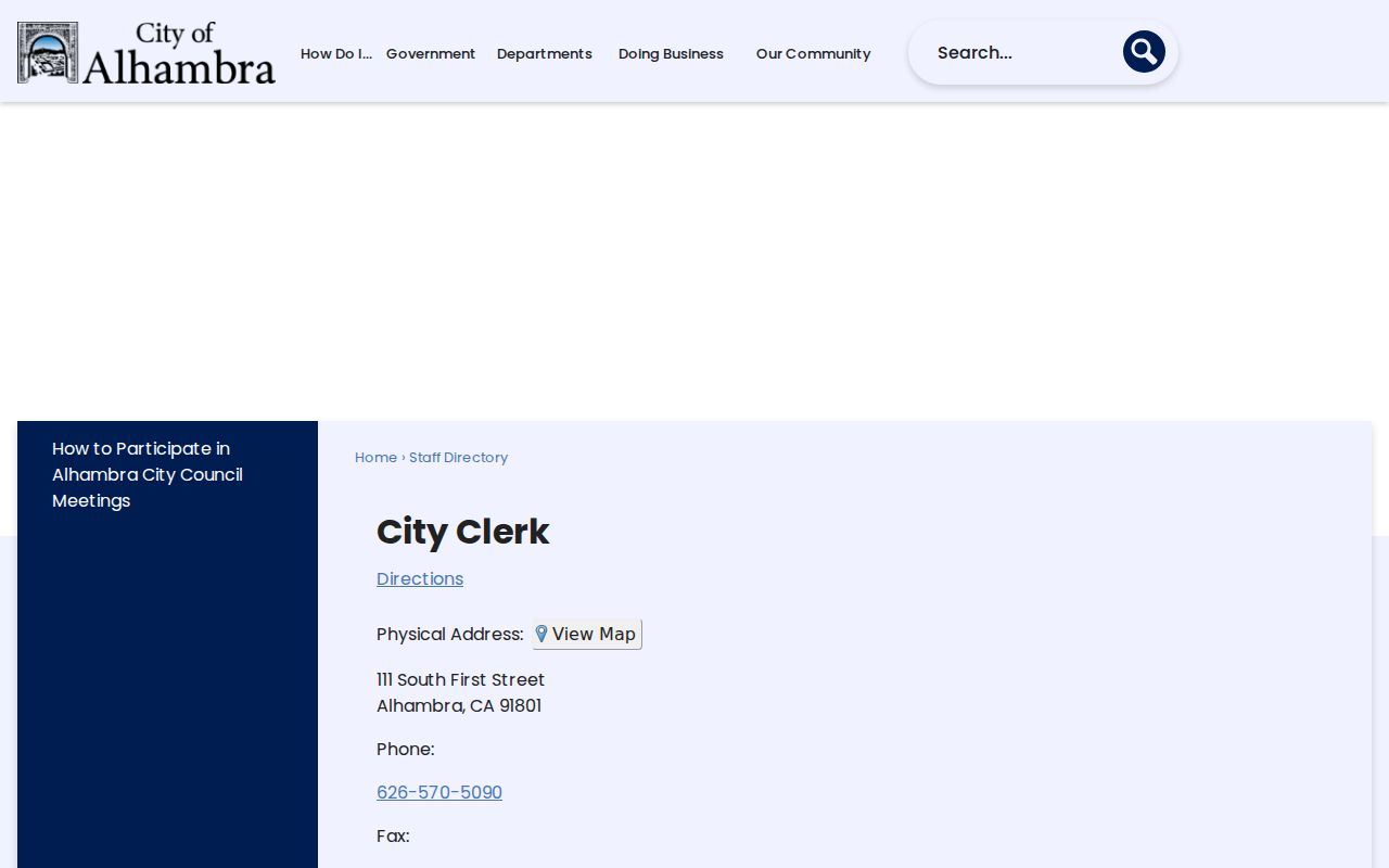 Alhambra people directories City Clerk staff entries