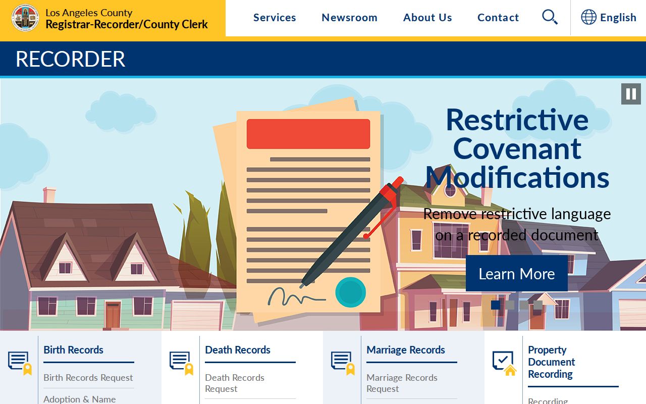 Alhambra records page showing the Los Angeles County RR/CC recorder portal