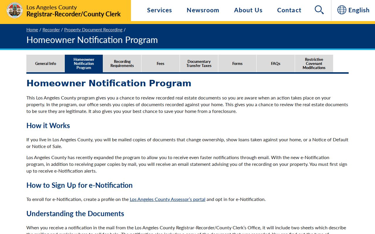 Alhambra records homeowner notification program screenshot