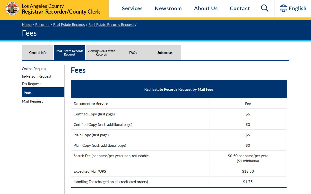 Alhambra records RRCC copy fee schedule screenshot